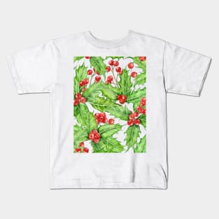 Holly berry watercolor Christmas pattern Kids T-Shirt